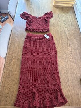 Express Two-Piece Knit Set in Deep Burgundy